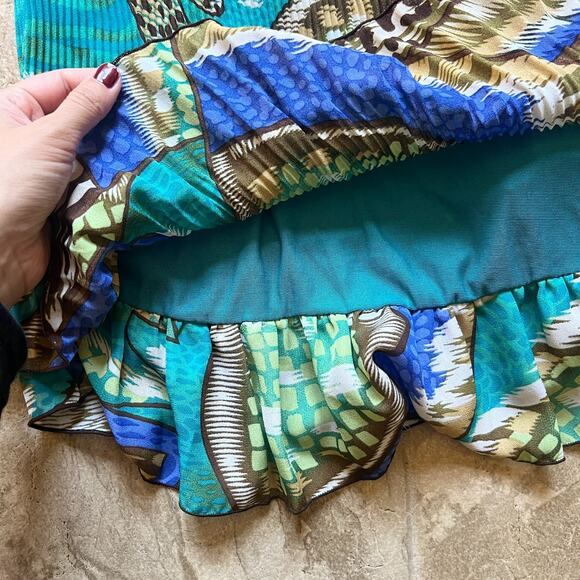 Vtg Y2K Top Size S Multi-color Leopard Abstract Trumpet Sleeve Fairy Boho Artsy - Picture 4 of 8